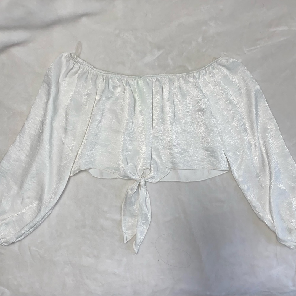 OFF THE SHOULDER CROP SATIN TOP